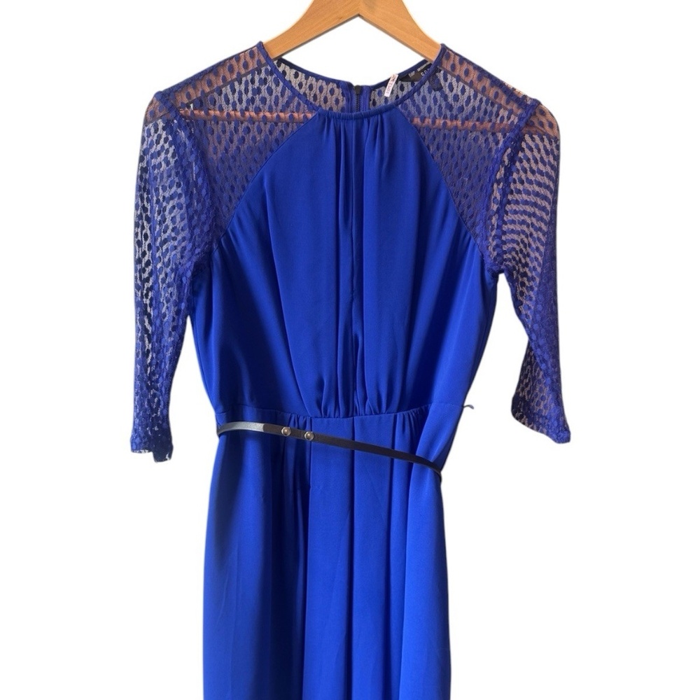 Coast Women's Dress Belted Blue Sheer Sleeves Midi Length‎ Size 8